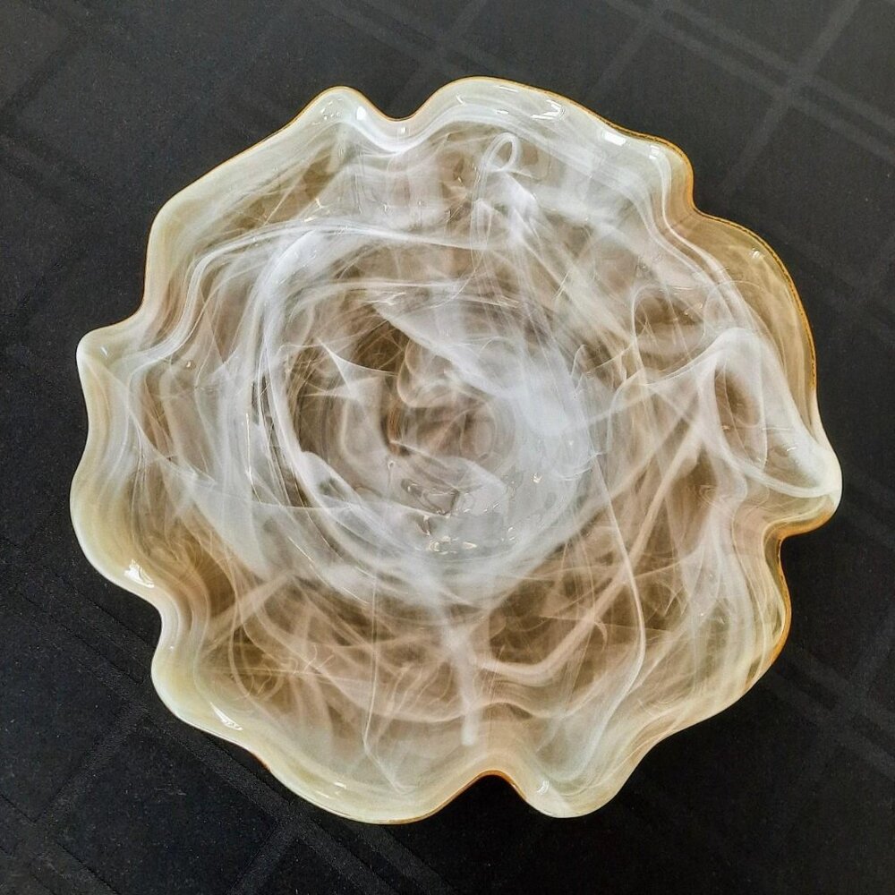 Vintage Glass Cream & Yellow Scalloped Dinnerware Plate_Excellent Condition